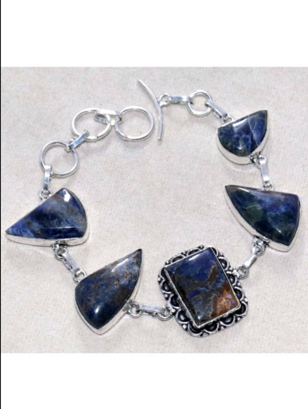 Sodalite Gemstone Jewelry 925 Sterling Silver Handmade Toggle Bracelet